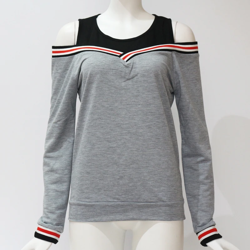 Женский джемпер Свитшот 2020 толстовки с открытыми плечами в стиле пэчворк топ