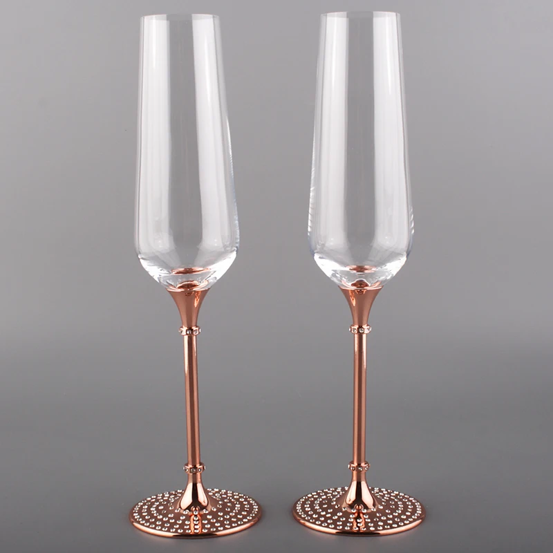 Rose gold plating toasting wine glasses set clear crystal 200ml champagne glass/flutes metal stand/stem wedding love gifts | Дом и сад
