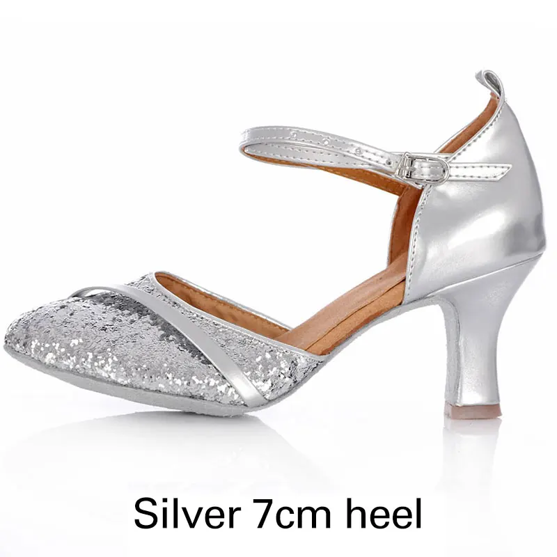 silver 7cm heel Новое поступление; обувь для латинских танцев, сальсы, Танго, серебряного цвета; женская обувь для бальных танцев; женская обувь на высоком каблуке с мягкой подошвой для взрослых - Цвет: silver 7cm heel