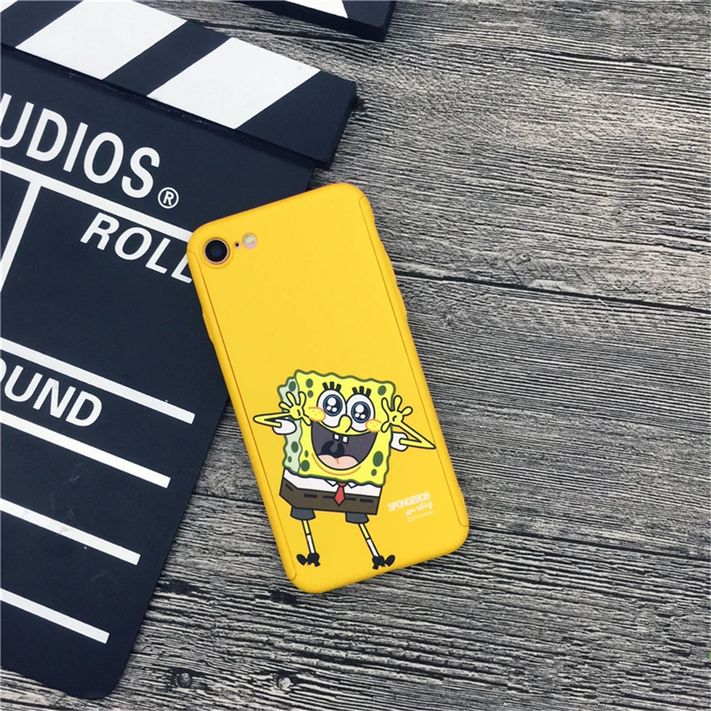 360 Full Protective Cover Phone Case + Glass For iPhone XR XS MAX 7 8 6 6S Plus Back SpongeBob Patrick Star |