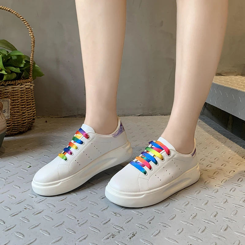 Women Casual Shoes 2018 New Sneakers Fashion Breathable PU Leather Platform White Soft Footwears Rhinestone | Обувь