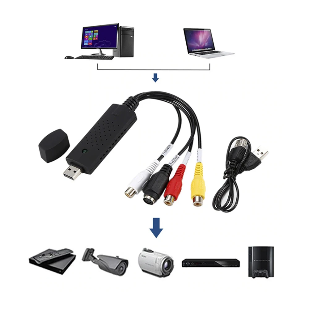 USB2.0 видео адаптер с аудио аналоговый преобразователь видео в цифровой формат аудио видео DVD VHS записи Карта видеозахвата