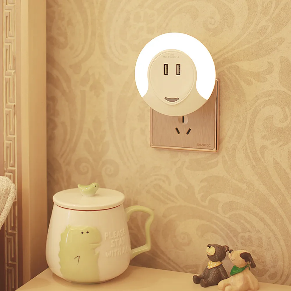 night light with 2 usb port for mobile phone charger sensor night led lamp for children bedroom living room indoor lighting free global shipping
