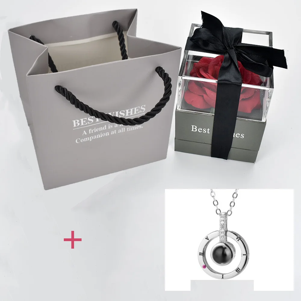 box with necklace 2 Unfade цветок Роза шкатулка с сюрпризом 100 языков я люблю тебя ожерелье необычный подарок для матери подруги - Цвет: box with necklace 2