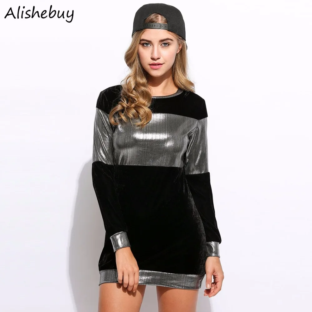 Fashion Women Casual Tshirts O-Neck Long Sleeve T-shirts Ladies Sliver Patchwork Pullover Splicing Velvet SVH032357 | Женская одежда