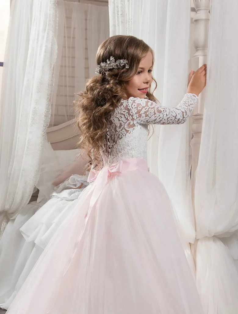 2017 Новая Мода Pageant Платья для Девочек Glitz Кружева Бальное платье О-Образным