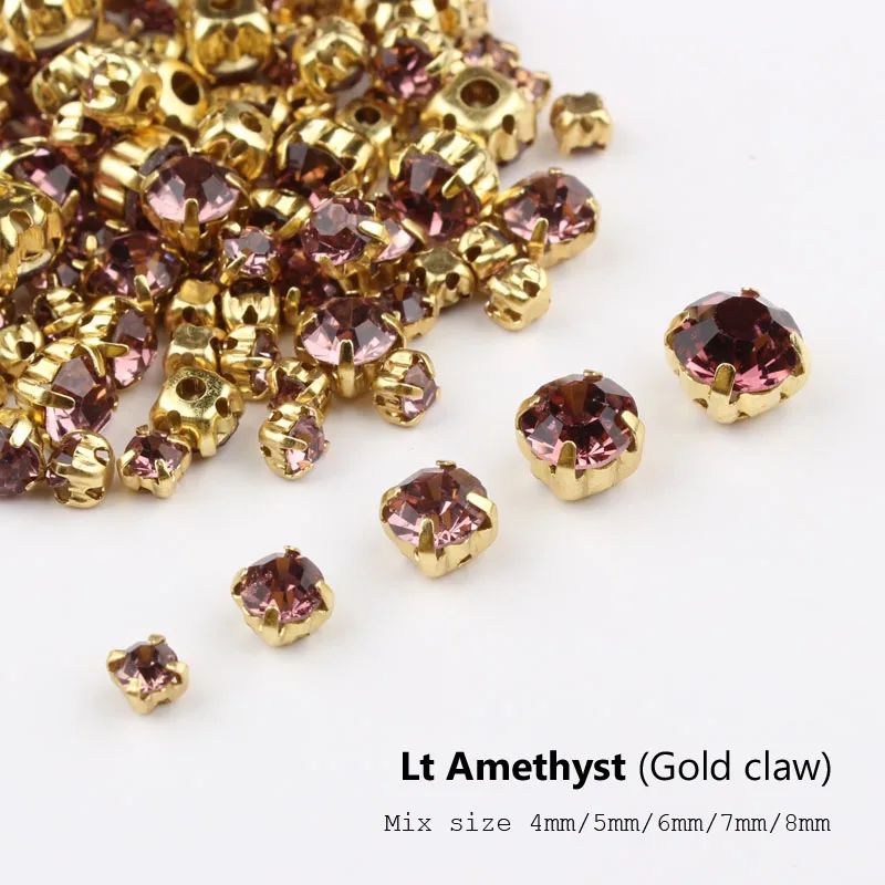 Gold Lt Amethyst Несовпадающий Размер сшиты Стразы 24 цвета и золотой коготь стекло камень с украшением в виде кристаллов для художественного оформления ногтей, ручная работа обувь и головные уборы багаж украшения - Цвет: Gold Lt Amethyst