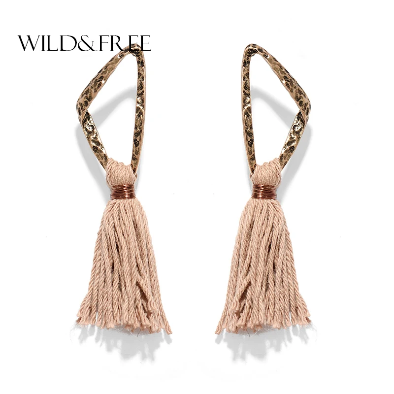 Ручная работа 2 Цвет хлопок кисточкой серьги для женщин в винтажном стиле