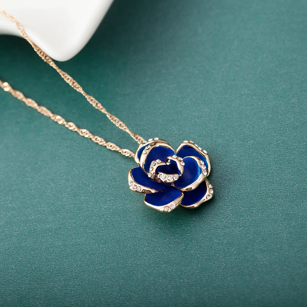 ALULU Fashion Blue Flower Female Pendant Necklace Rhinestone Long Necklaces &amp Pendants Jewelry For Women | Украшения и
