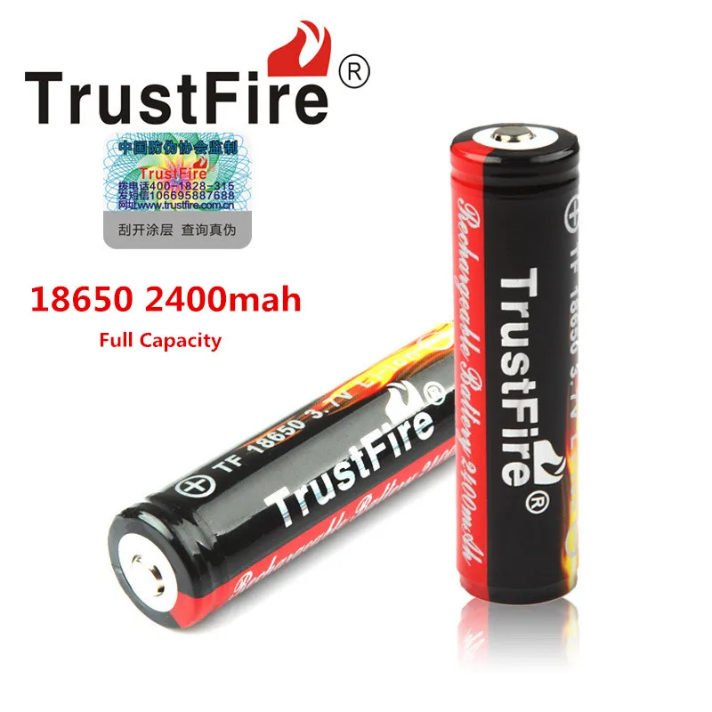 2 шт./лот Подлинная TrustFire полная мощность 2400mAh 18650 3 7 V литий ионная аккумуляторная