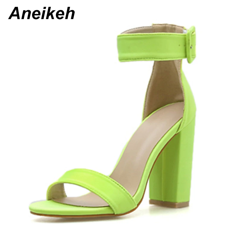 Green Aneikeh/ г. Новые Летние босоножки женская обувь на высоком каблуке с открытым носком и пряжкой пикантные туфли-лодочки sandalias mujer, размер 41, 42, зеленый - Цвет: Green