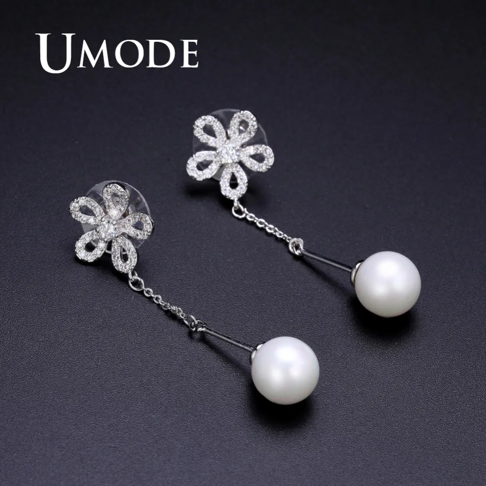 Женские серьги-подвески с жемчугом UMODE модные свадебные серьги белого и золотого