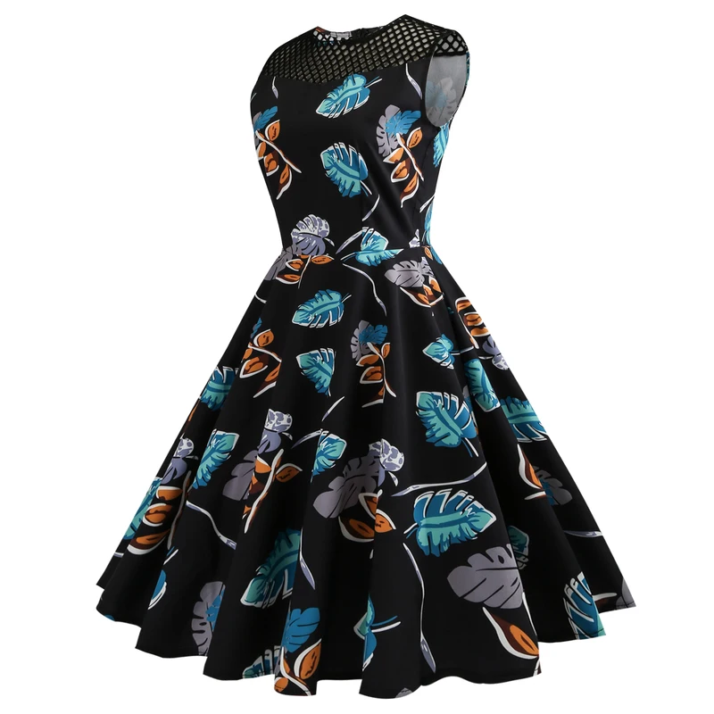 Платье женское винтажное с цветочным принтом без рукавов 50s|party sexy dress|swing dressprint dress
