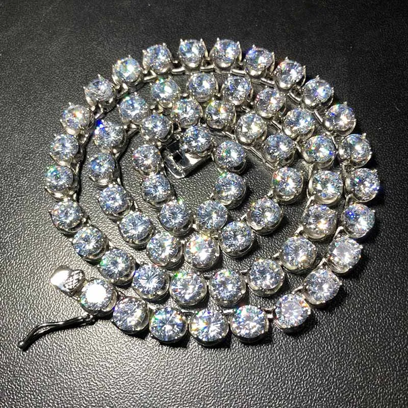 6 мм 1" хип хоп Bling Iced Out теннисная цепочка ожерелье Золотое серебро Нержавеющая сталь 1 ряд CZ камень Чокеры мужские цепочки - Окраска металла: Silver