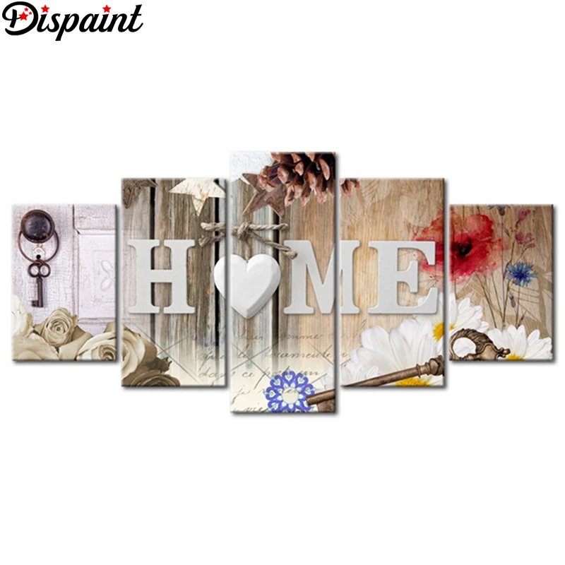 

Dispaint 5pcs Full Square/Round Drill 5D DIY Diamond Painting "Home Sweet Home" Multi-picture Combination Embroidery 5D Decor