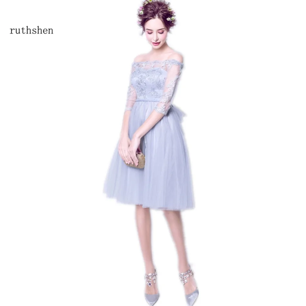 Ruthshen Короткие Серые дешевые платья для выпускного 2018 Новый Кружева Аппликации