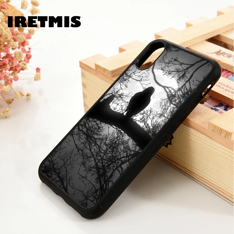 Iretmis 5 5S SE 6 6S Soft Silicone  phone case cover for iPhone 7 8 plus X Xs 11 Pro Max XR Raven at Night Black Bird Full Moon