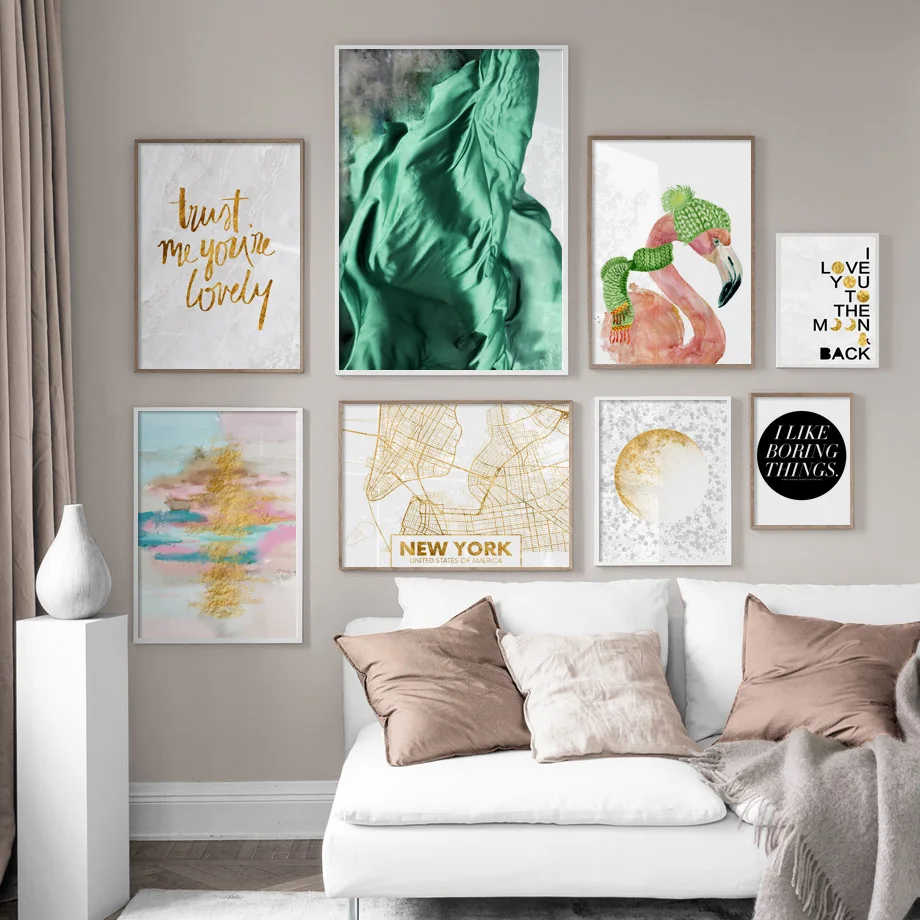 

Flamingo New York Map Marbled Love Quote Wall Art Canvas Painting Nordic Posters And Prints Wall Pictures For Living Room Decor
