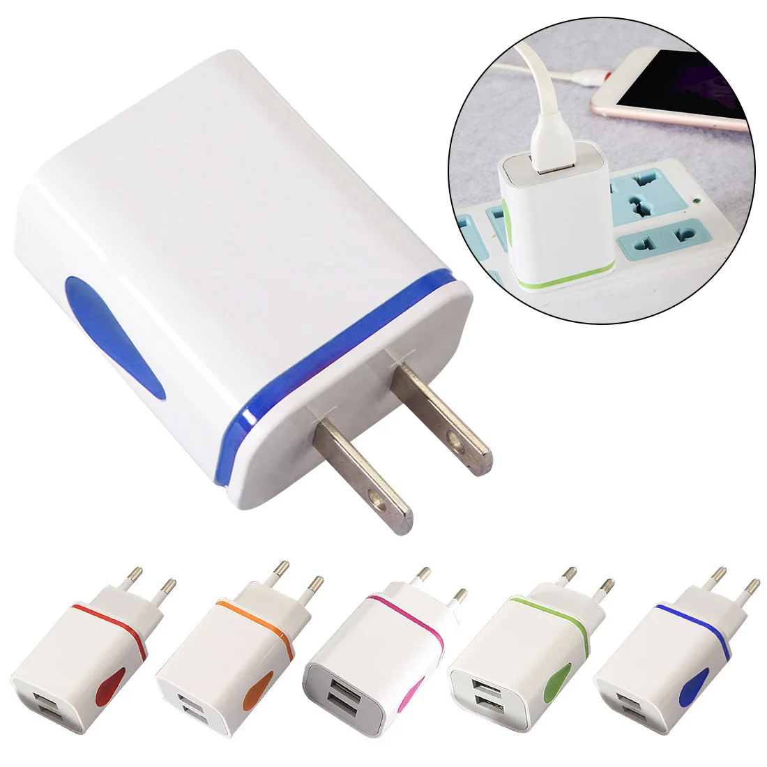 Дорожные АС разъемы для Зарядное устройство USB настенное светодиодный двойной