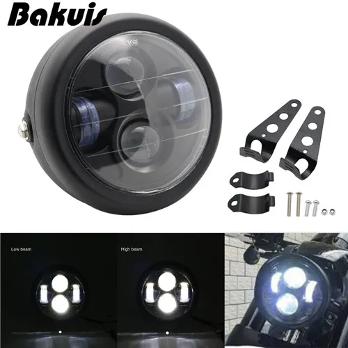 no halo Black 6,5 дюймов мотоциклетный гриль головной светильник с Bracktes мотоцикл ретро-фары мотор мото скутер винтажный передний светильник круглая лампа - Цвет: no halo Black