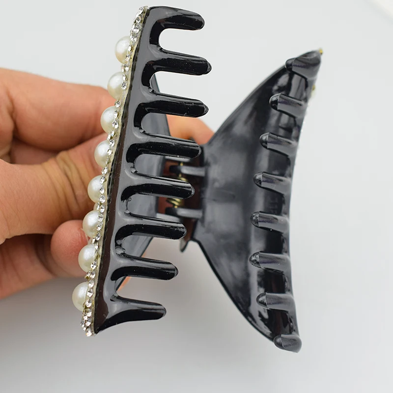 Женский зажим для волос с жемчужинами черный в Корейском стиле аксессуары