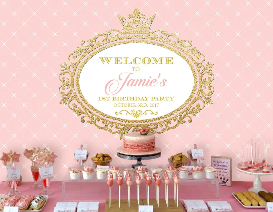 

custom Gold Crown Princess Girls Pink photo backdrop High quality Computer print party photography backgrounds