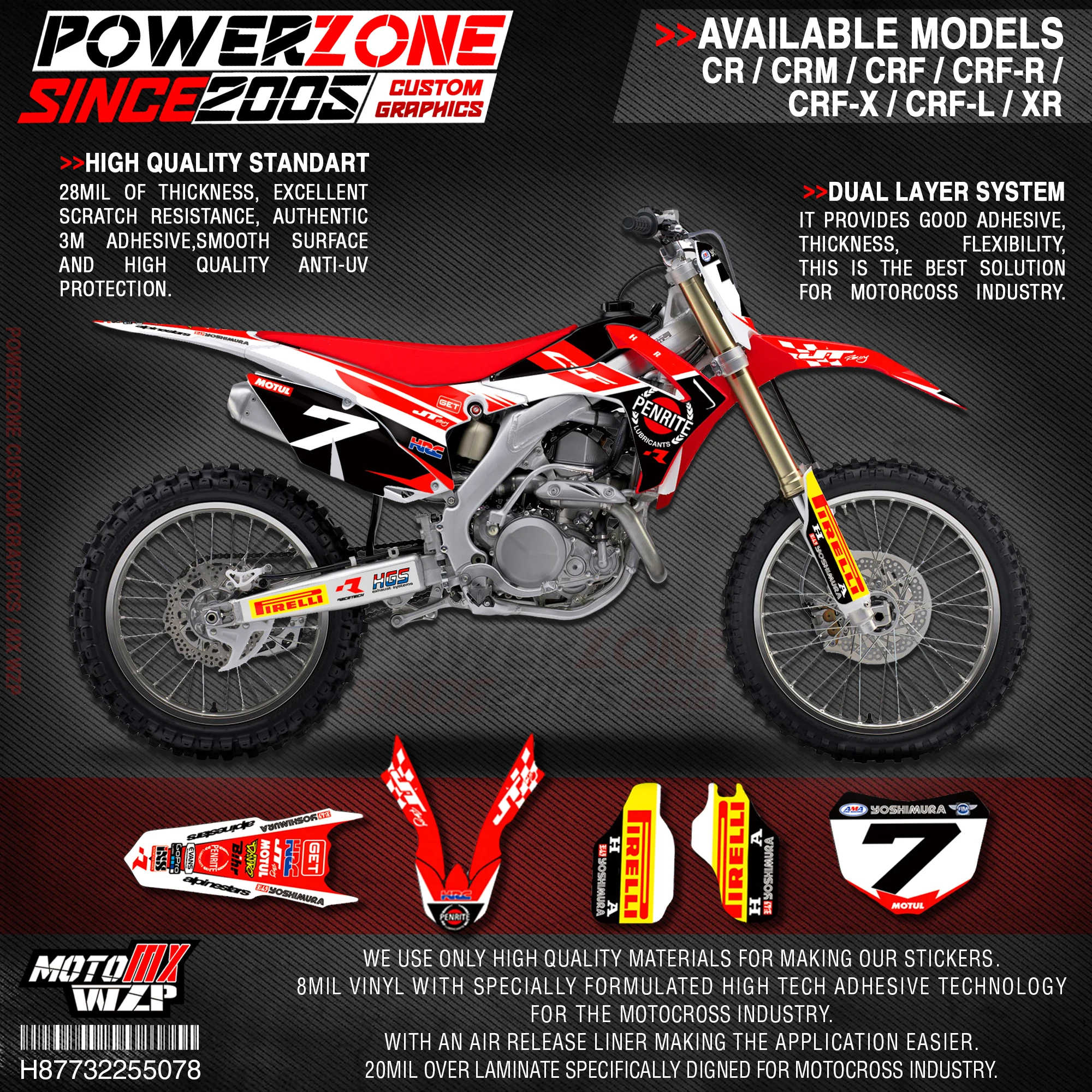 

Набор наклеек PowerZone для HONDA CRF250R 2014-2017, CRF450R 2013-2016