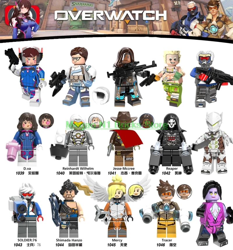 Строительные блоки для игр Overwatching DVA Genji Tracer 76 Junkrats симада хензо Мерси Rexxar Remar Medivh