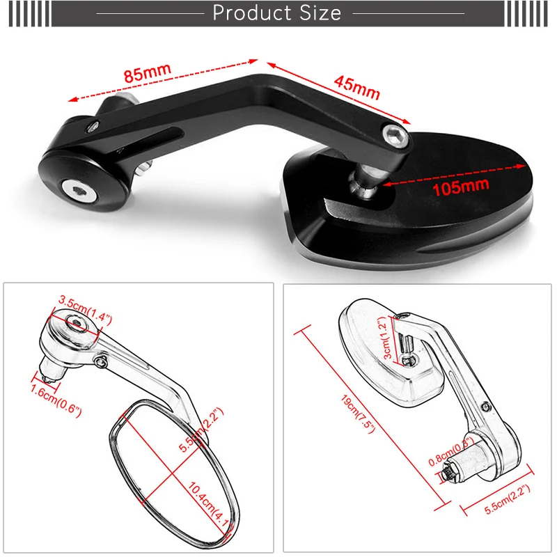 Racbox 2Pcs moto mirrorsUniversal Motorcycle Bike Bar Black End Rearview Mirrors 7/8&quot for Street bikes Sports | Автомобили и
