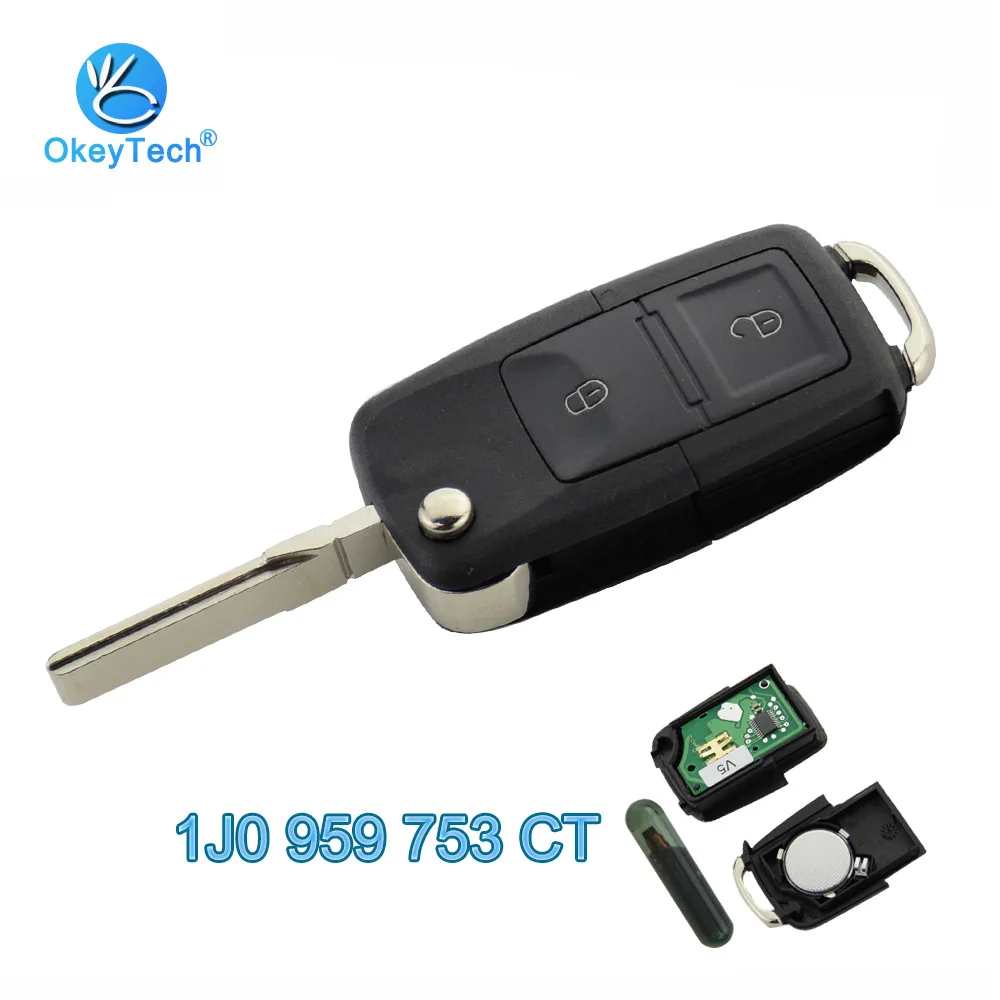 OkeyTech 2 кнопки раскладной 433 МГц ID48 чип Uncut Blade дистанционный ключ для VW Bora Passat Polo Golf