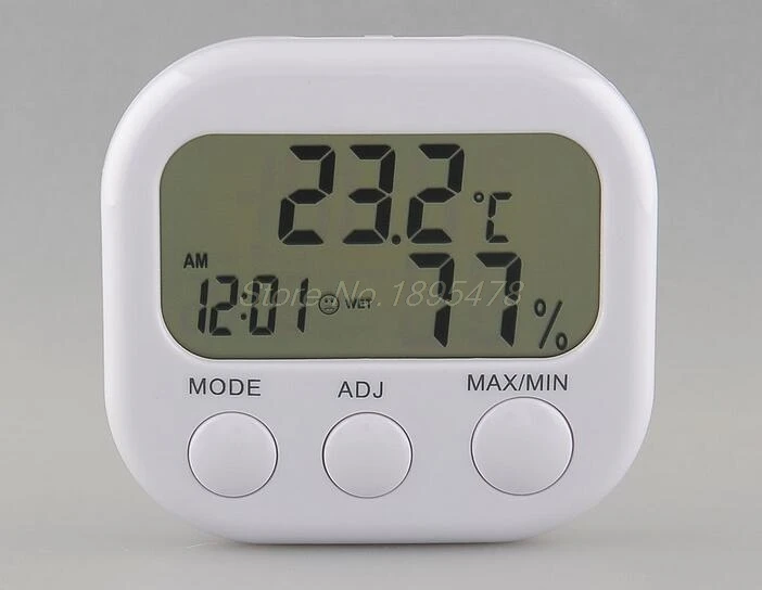 

200PCS LCD Digital Thermometer Hygrometer Temperature Humidity Meter Gauge With Clock 2015 New Weather Station