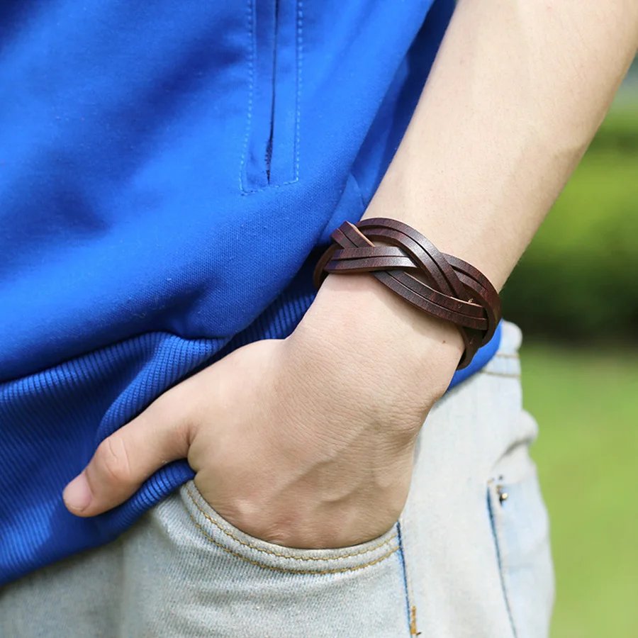 Креативные винтажные браслеты из натуральной кожи модные коричневые панковские