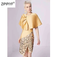 original zipipiyf dress 2019 runway 2 sets womens v neck cloak designs and shinny golden dresses ropa damas 2019 verano ab261