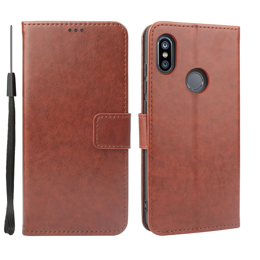 Phone Flip Cover For Xiaomi Redmi Note 6 Pro Full-body Protective Retro PU Leather Case With lanyard Wallet Bag | Мобильные телефоны