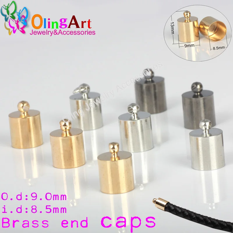 

OlingArt 9mm Round Leather Cord Brass Bell Buckle Clasps Hooks for choose End Caps DIY Jewelry making Findings
