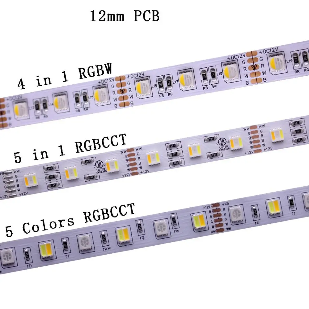 12 мм PCB 5 м 4в1 5в1 RGB+ CCT Светодиодная лента 5050 60 Светодиодный s/M 5 цветов в 1 чип CW+ RGB+ WW RGBW RGBWW гибкий светодиодный светильник 12 В 24 В