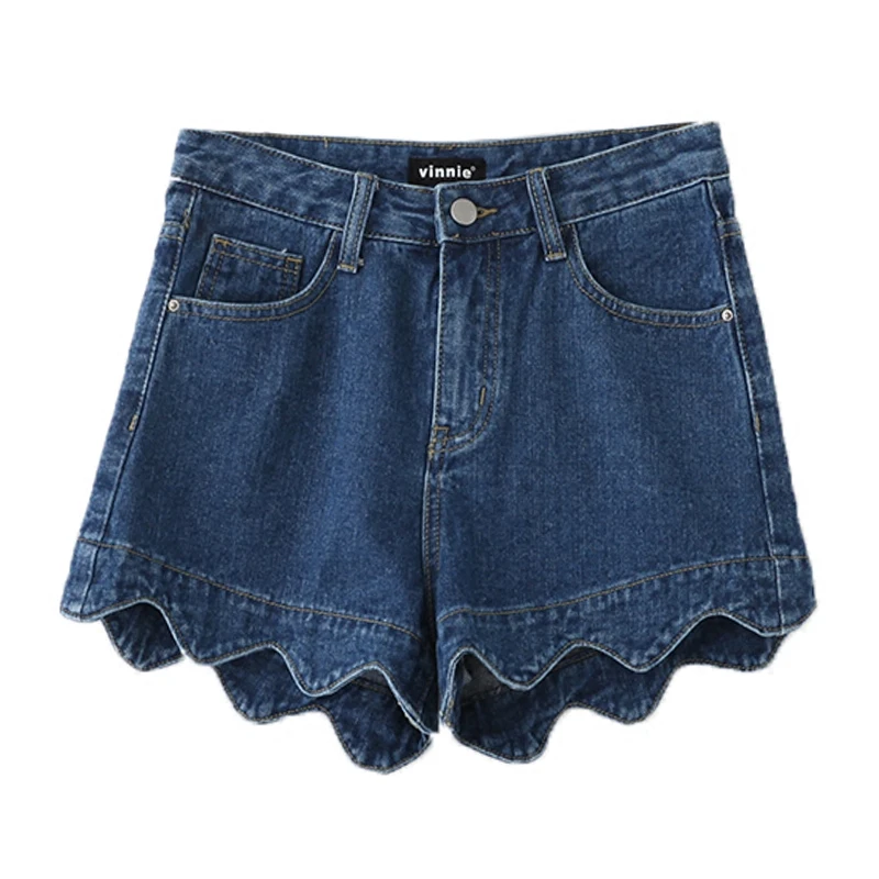 Женские джинсовые шорты с высокой талией винтажные синие потертые карманами и