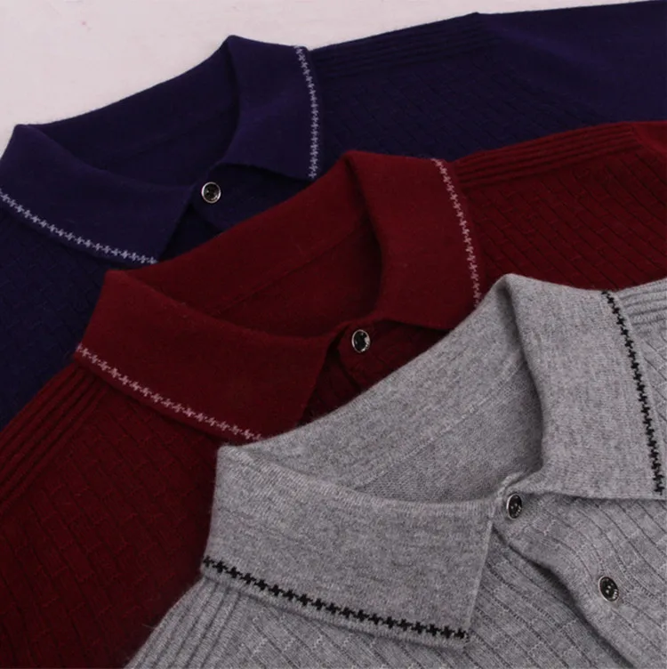 Мужской пуловер из козьей шерсти супер большой с темными полосками 100% воротник