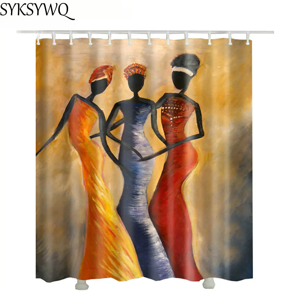 

African Women Shower Curtain Waterproof Drop Shopping Polyester Bath Curtain For Bathroom