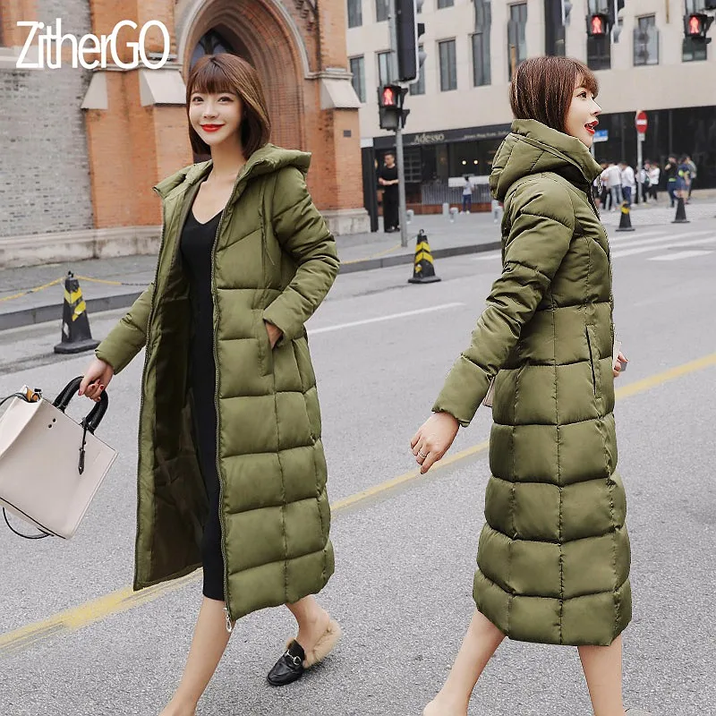 Зимняя куртка ZitherGo Женское пальто 2018 хлопковая стеганая длинные утепленные