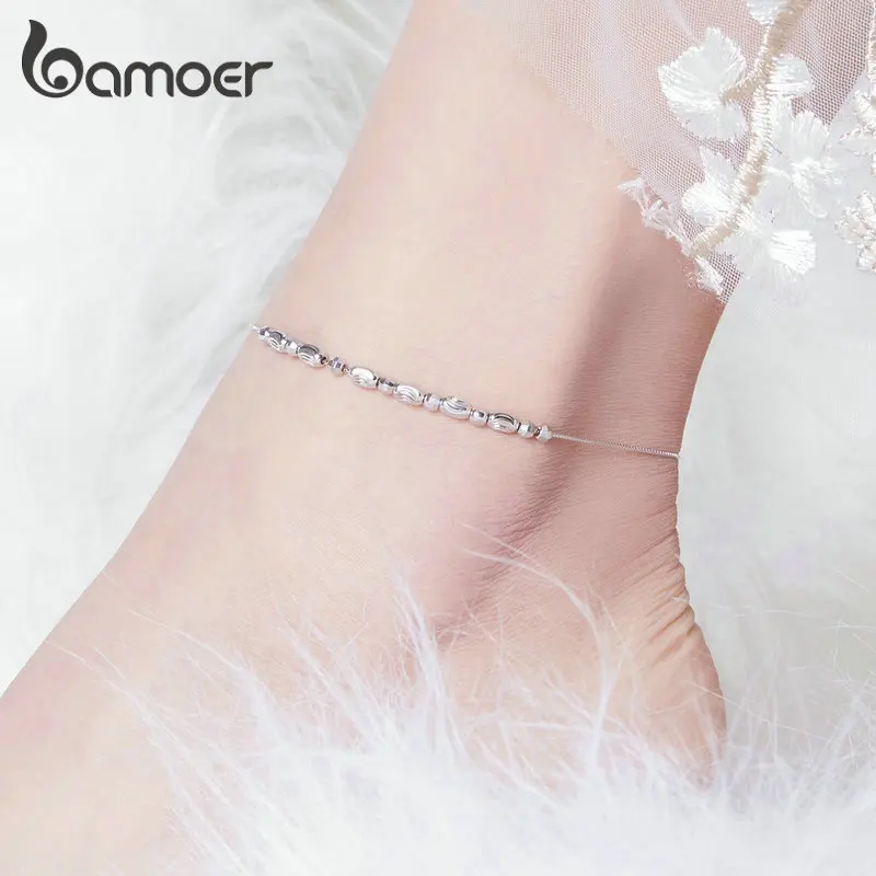 Bamoer, 925 пробы, серебряные, скользящие бусины, серебряный ножной браслет для женщин, очаровательный браслет на ногу, модные аксессуары для ног SCT010