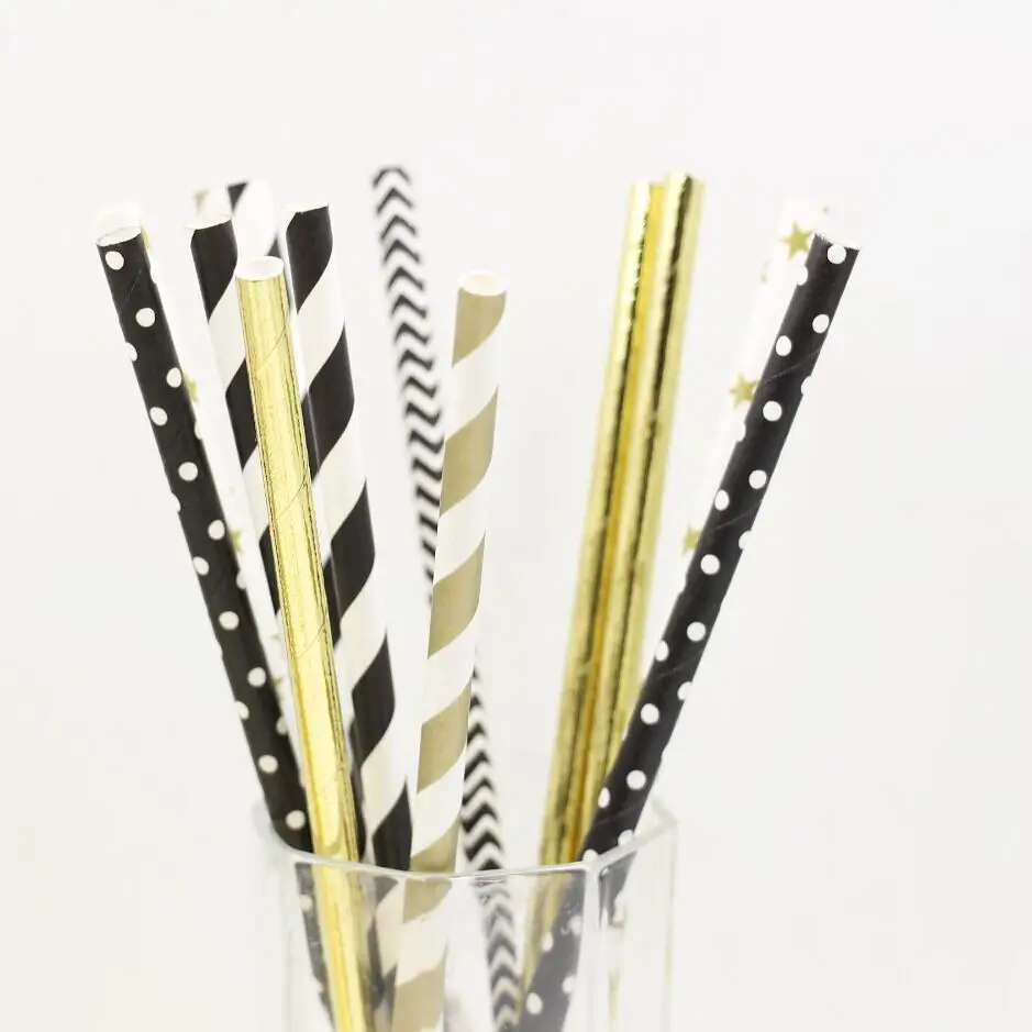 500 шт черные и золотые металлические трубочки принадлежности для вечеринки торта