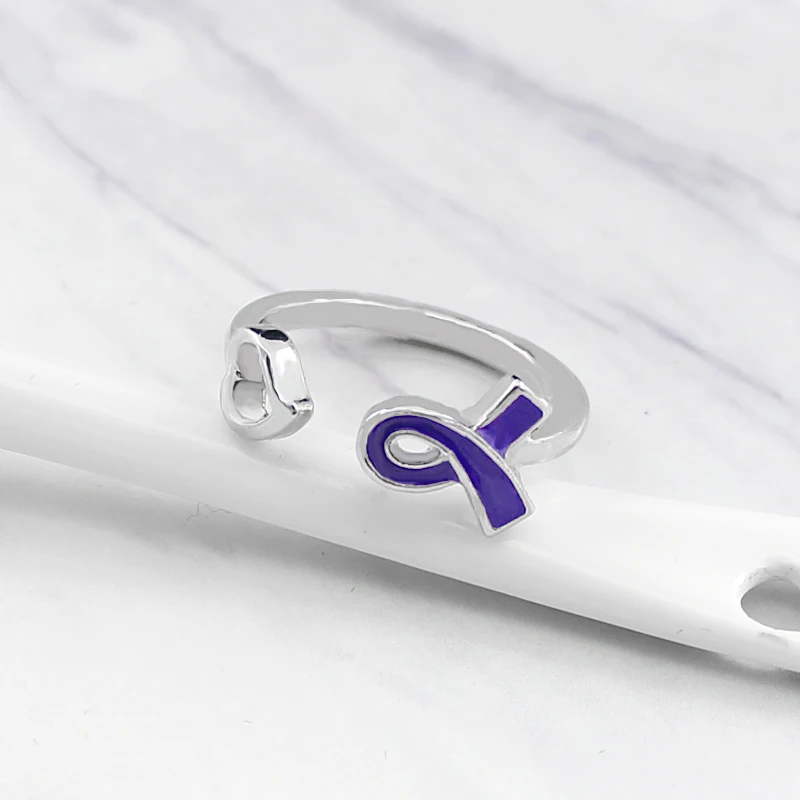 Silver Opening Ring Ribbon Heart shape Hollow Care Alzheimer's disease ring Exquisite fashion girl jewelry gifts | Украшения и