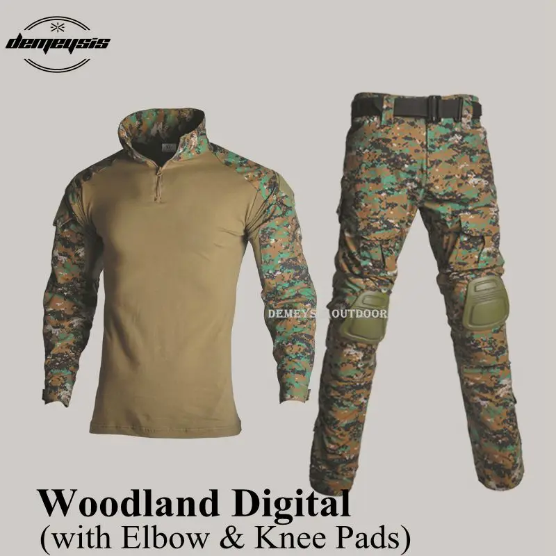 woodland digital Спортивные костюмы для боевых тренировок, Тактическая Военная форма для охоты, стрельбы, пейнтбола, костюм CS Wargame, рубашка+ штаны - Цвет: woodland digital