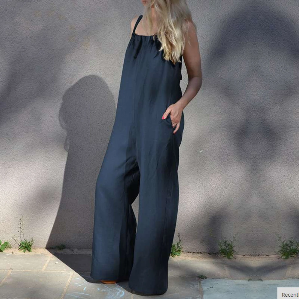 

Plus Size New Women Fashion Summer Sexy O-Neck Sleeveless Loose Wide Leg Pants Jumpsuit Playsuit