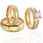 Набор классических обручальных колец, 3 шт., для пар, для мужчин и женщин, для влюбленных, с большим кубическим цирконием, обручальное кольцо на свадьбу