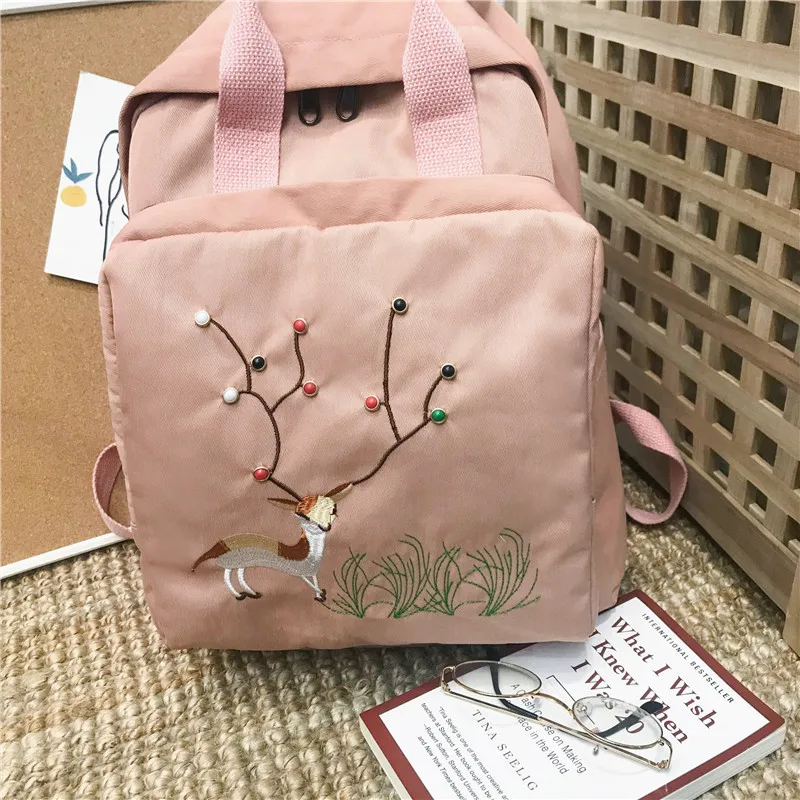 Женский рюкзак с вышитыми цветами Студенческая сумка для отдыха школьные сумки