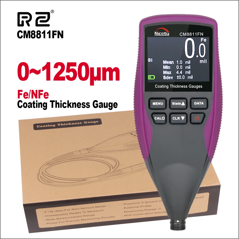 CM8811FN RZ измеритель толщины краски RZ240 цифровой ЖК-дисплей измеритель толщины покрытия тестер металла автоматическое измерение 0~ 1300um ширина измерительные инструменты - Цвет: CM8811FN