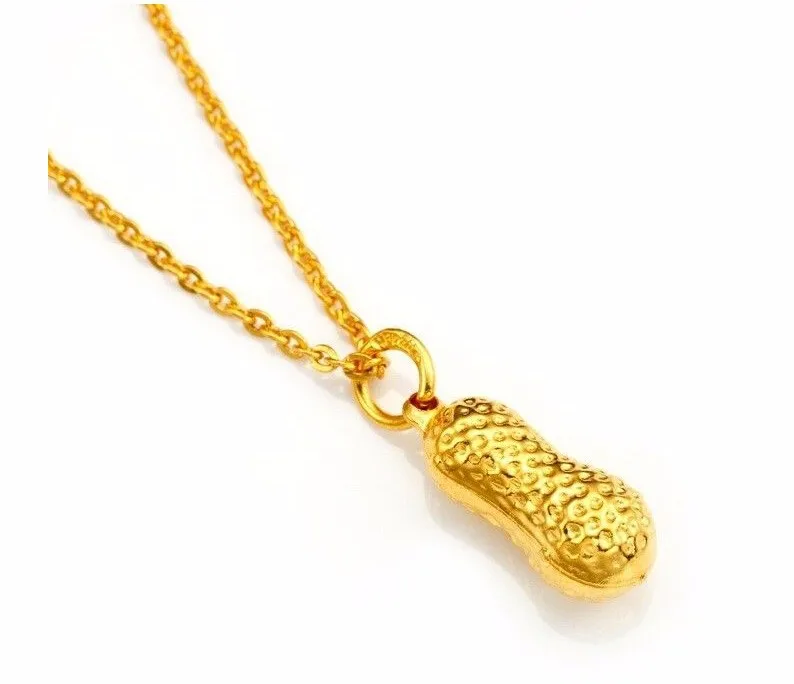 

New Solid 999 24K Yellow Gold / Lucky Blessing Peanut Pendant / 1.6g
