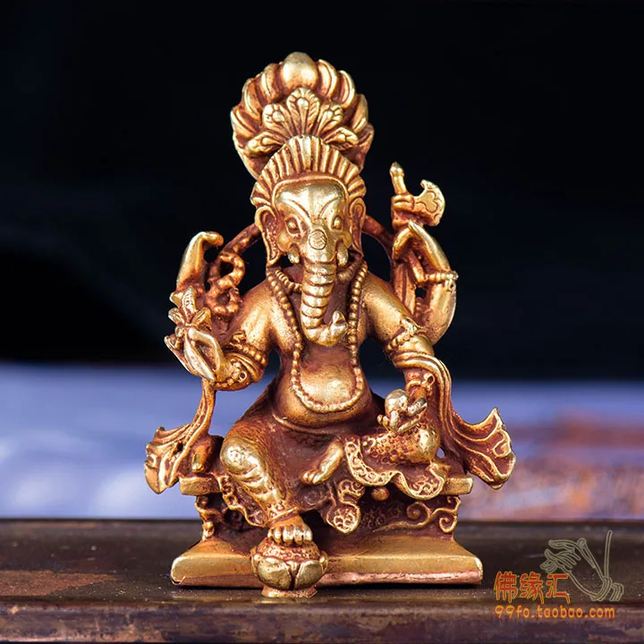 

Nepal 3 - inch high full gold elephant trunk god of wealth / Buddha elephant trunk god / Buddha